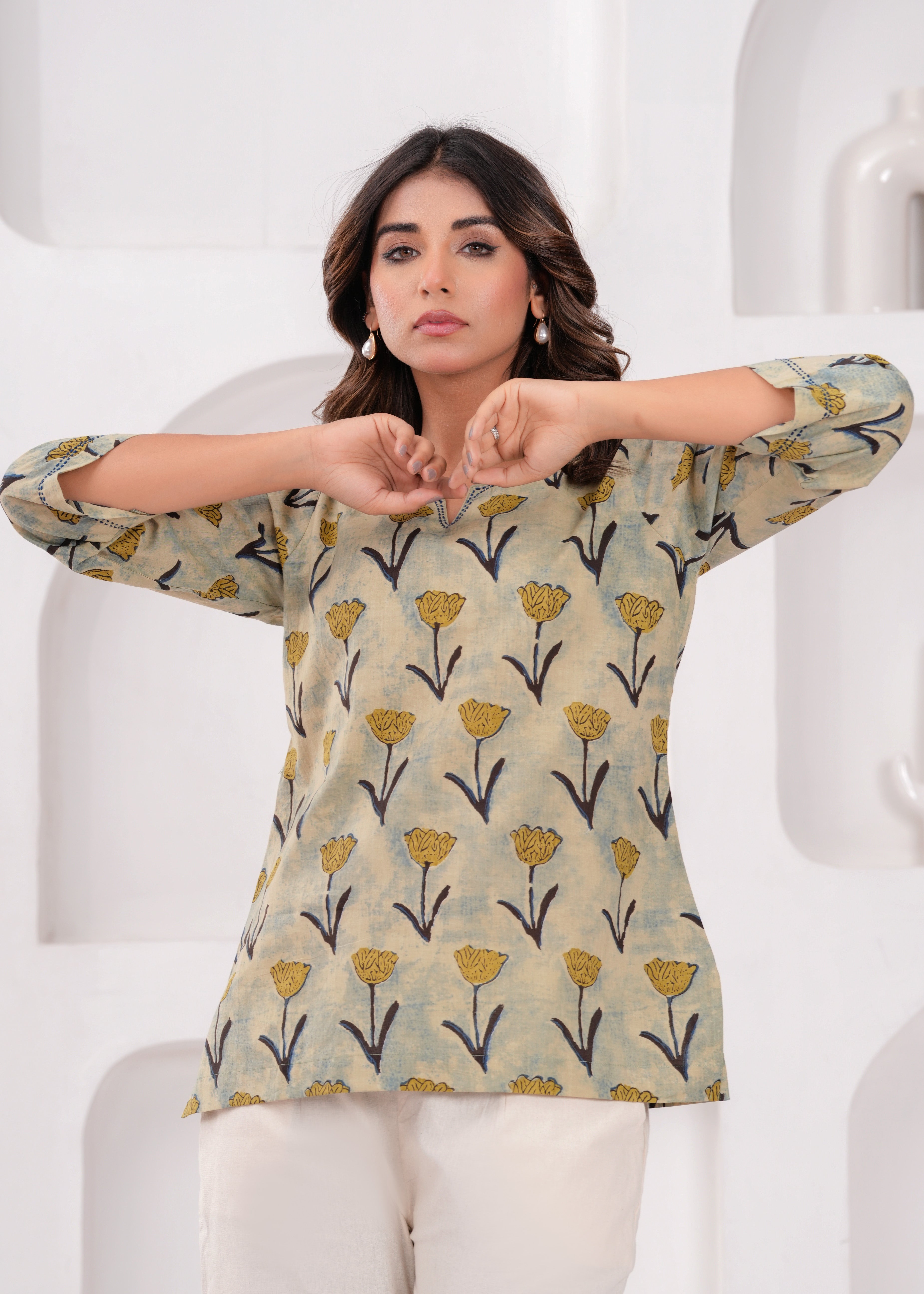 Ivory Printed Cotton Top